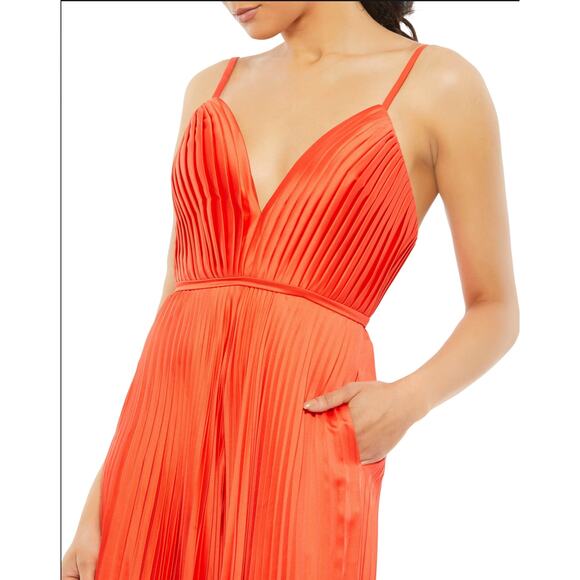 Mac Duggal 26319 Formal Pleated Wide Leg Jumpsuit in Tangerine Size 6 NWT - Picture 3 of 12